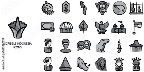 Quadro su tela Scribble Indonesia simple concept 24 color icons set