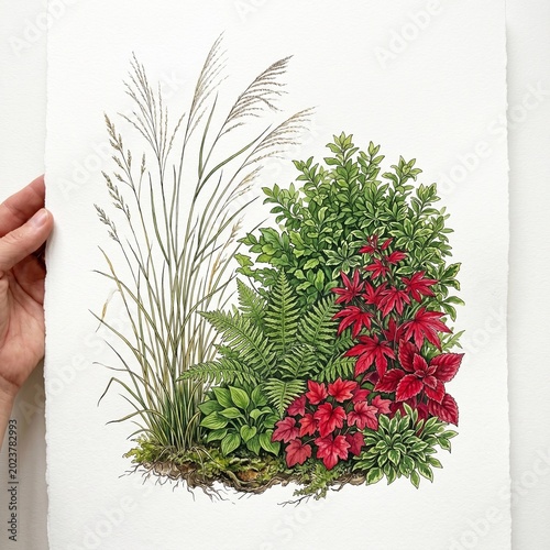 Christmas tree branches decorated with red ribbon ornaments in winter holiday celebration