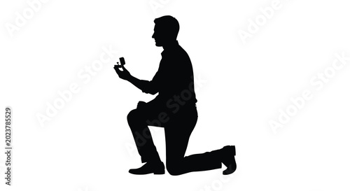 Tableau sur toile man proposing with ring box kneeling silhouette