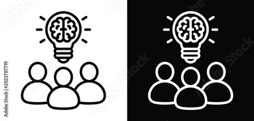Schilderij op canvas Team Brainstorming Session: A concept representing a group of people with a bright idea, symbolizing innovation and collaboration