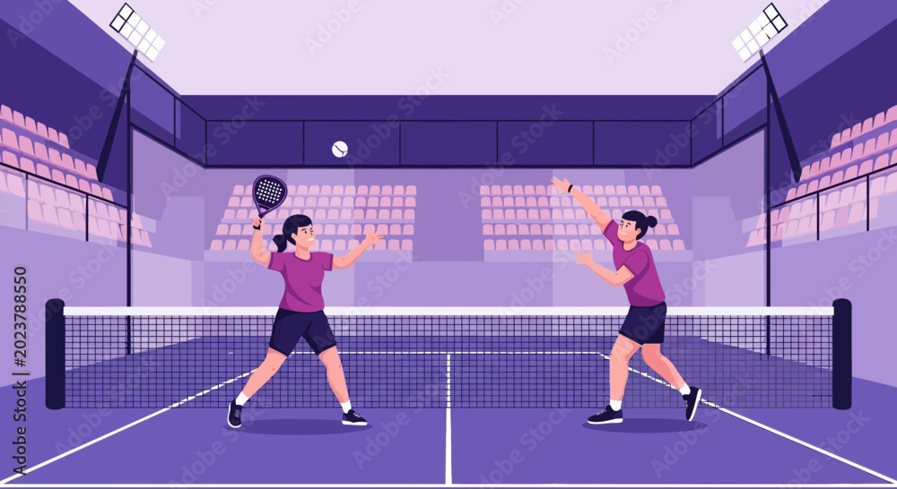 Fototapeta premium Dynamic Padel Match Illustration Depicting Two Players Engaging in a Competitive Sport