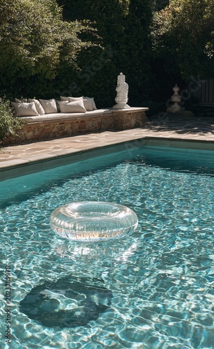 une bouée dans une piscine, luxe, été, vacances, location, logement, relax, détente