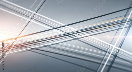 Dynamic abstract background features intersecting bright light streaks across a smooth gradient surface
