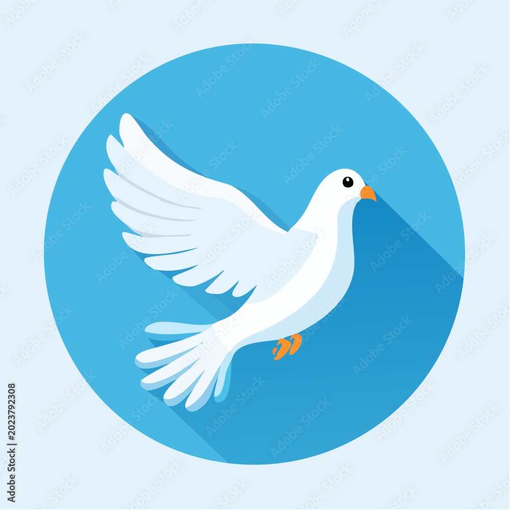 Obraz premium White Dove Flying in Blue Circle Icon