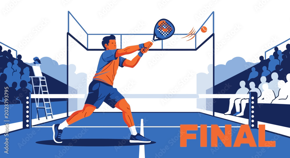 Fototapeta premium Dynamic Padel Player Performing a Forehand Smash During a Competitive Tournament Final Match