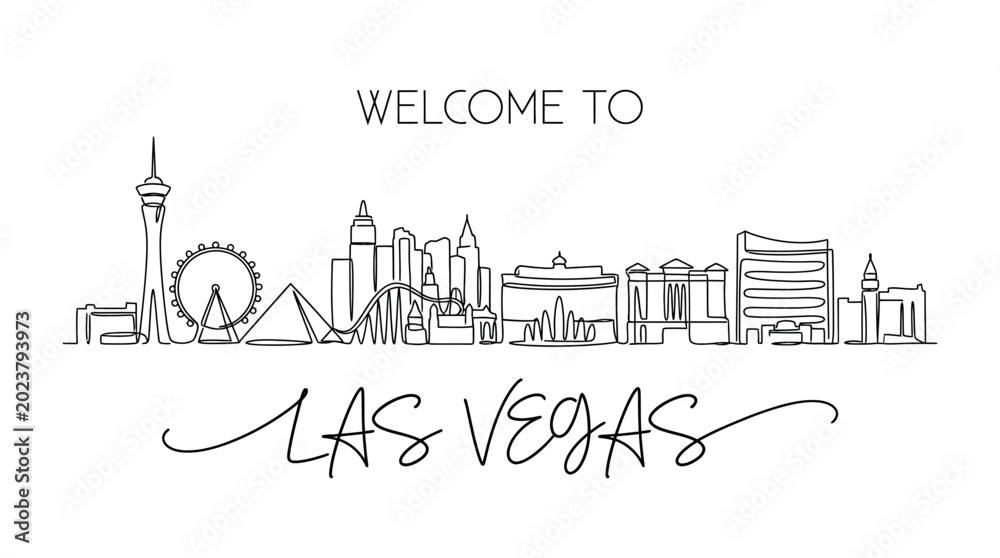 Fototapeta premium Las Vegas Skyline: One-Line Art Illustration, Cityscape Design