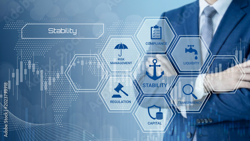 Fotografía Business professional analyzing financial stability concepts with interconnected