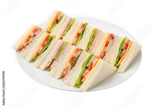 Assorted colorful sandwiches on a plate isolated on transparent background
