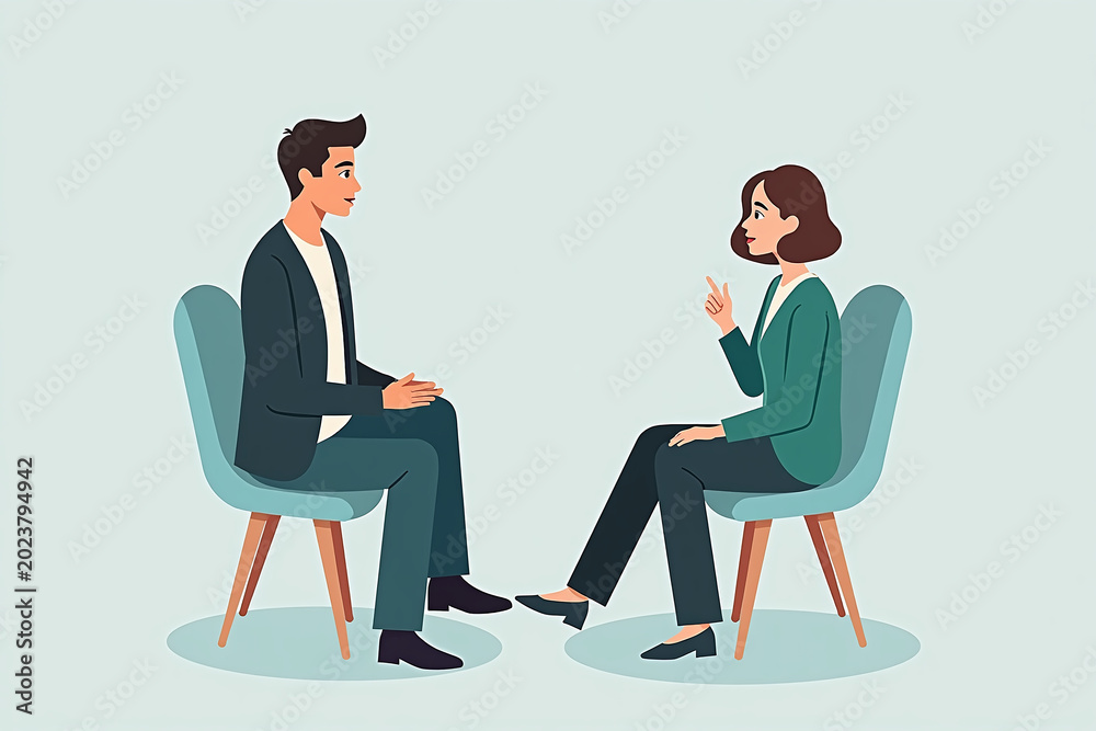 Obraz premium Compassionate Therapist Engaging in Deep Conversation with Client in Cozy Office Setting, Fostering Emotional Healing and Growth