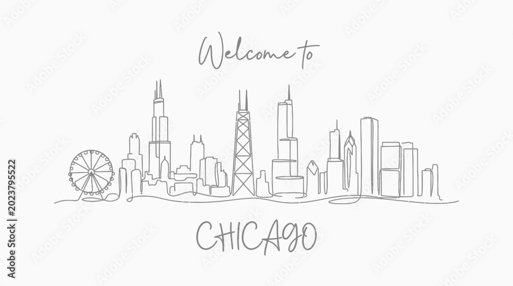 Obraz premium Chicago Skyline Silhouette - Welcome to Chicago