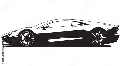 Foto Modern supercar vector illustration side profile with high contrast black and wh