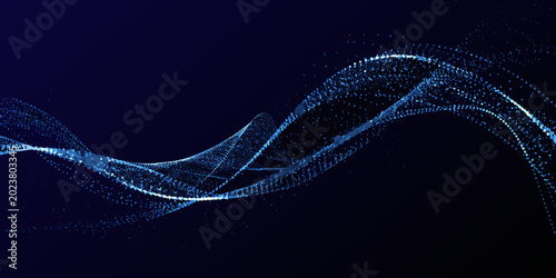 Tableau sur toile Abstract blue glowing particle wave in darkness with copy space for text