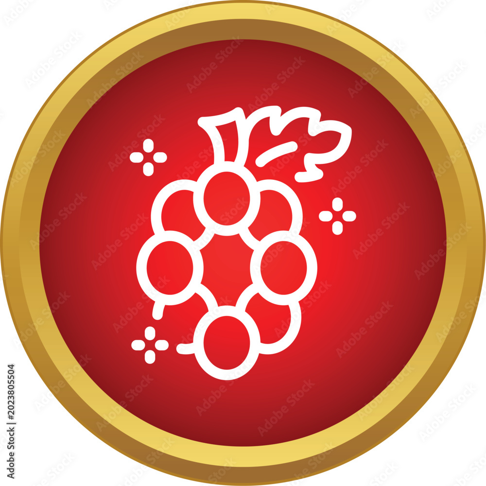 Obraz premium Grapes cluster outline symbol against a red background in a golden circle