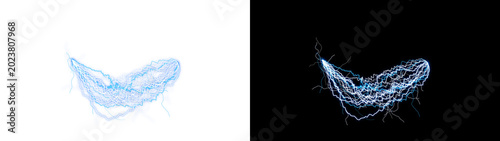 Fotografía A PNG image of Intense blue and white lightning bolt energy discharge effect, creating a dynamic visual impact, on transparent background