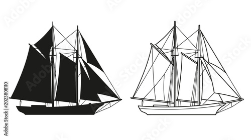 Photos Sailing ship silhouettes black and white nautical vessel illustrations