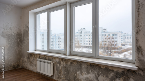 Mold and mildew on the wall in the apartment, the effect of moisture and poor ventilation in the interior