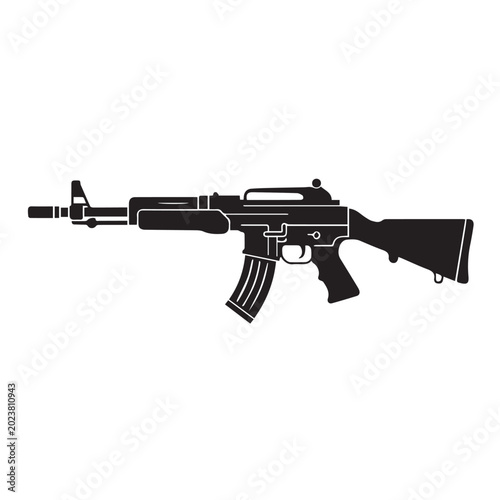 фотографія Assault Rifle Vector Silhouette Icon Black and White Automatic Weapon Illustrati