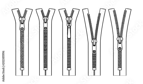 Cuadro en lienzo Technical garment zippers vector set in vertical high contrast flat layout templ