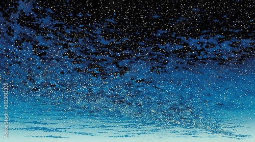 Dark Blue Night Water Surface with Sparkling Star Reflections, Glittering Golden Bokeh Abstract Celestial Background, Tranquil Nightscape Backdrop for Design, Decor and Print