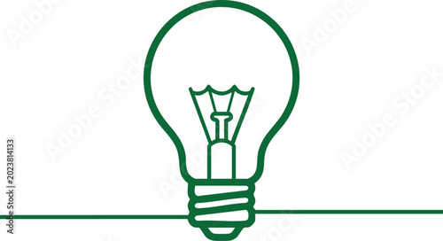 Billede på lærred Green line of a light bulb with a simple filament inside lightbulb