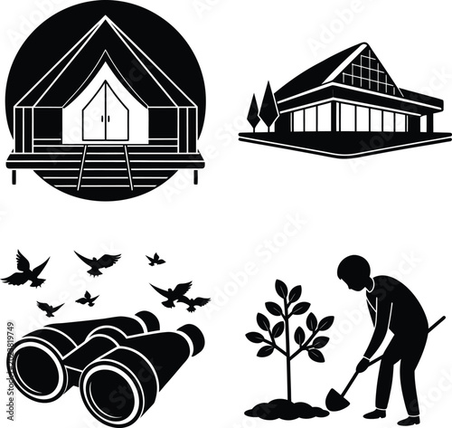 Tableau sur toile Nature park activities and visitor center building vector illustration