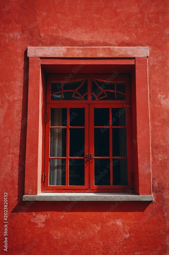 Obraz premium Portrait of red window on red wall background