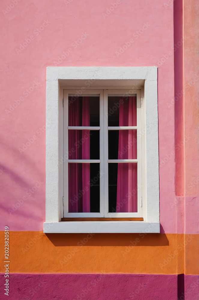 Obraz premium Portrait of pink window on colorful wall background 