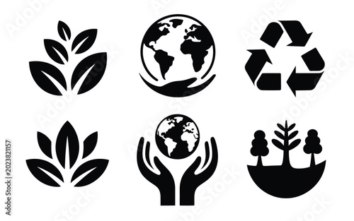 Photos Stylized environmental symbols in silhouette form representing nature sustainabi