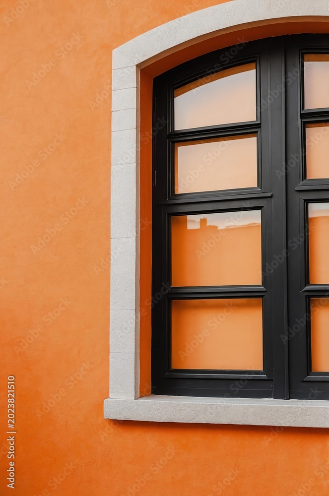 Obraz premium Portrait of black window on orange wall background 