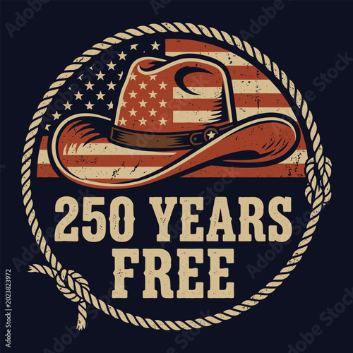 USA 250 Years Free Western Cowboy Patriotic Illustration