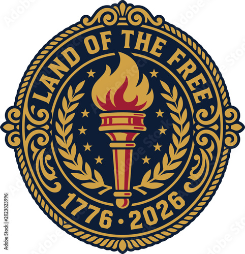 USA 250th Anniversary Land of the Free Patriotic Seal Illustration