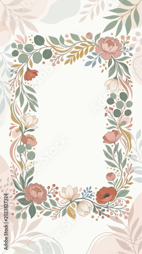 Floral Frame with Delicate Flowers and Leaves.