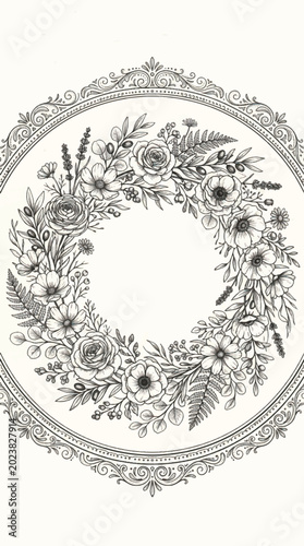 Elegant Floral Wreath with Ornate Frame.
