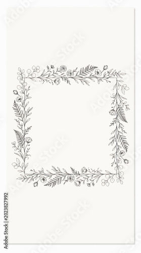 Elegant Hand-Drawn Floral Border Frame Illustration.