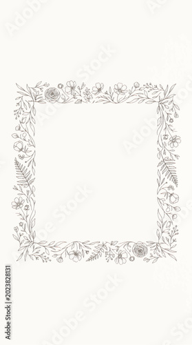 Elegant Floral Border Design with Delicate Leaves and Flowers.