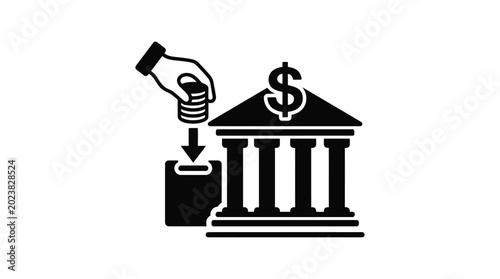 Silhouette of a hand depositing coins into a bank