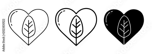 Tableau sur toile Heart leaf icons, nature love symbols, organic health emblems, eco-friendly desi