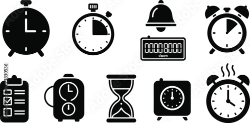 Foto Collection of Clock, Timer, and Alarm Vector Icons Featuring Alarm Clocks, Stopw