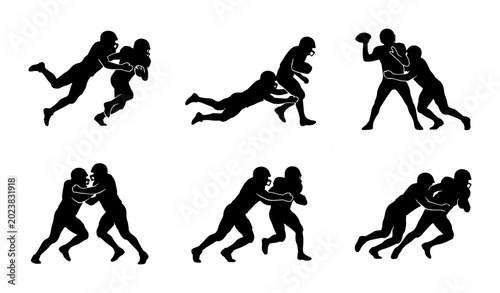 Tableau sur toile American Football Action Silhouettes: Tackle, Run, Block, Sports Game Vector Set