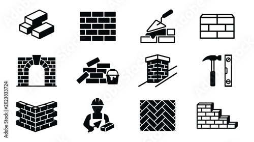 Photos Silhouette icons for bricklaying and construction