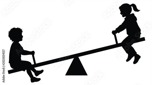 Foto Children playing on a seesaw silhouette joyful childhood and recreation