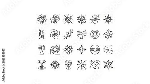 Minimal Alien Navigation Language Icon Set – Extraterrestrial Symbols, Galactic Routes and Cosmic Coordinate Vector Pack