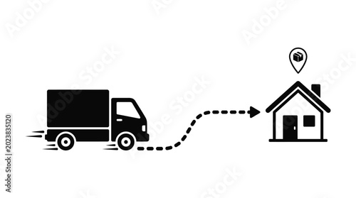 Canvas-taulu Delivery truck silhouette transporting package to home silhouette