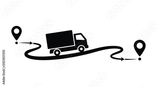 Foto Delivery truck route silhouette with map markers logistics and transportation co