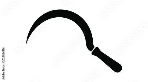 Foto Black silhouette of a traditional hand sickle for harvesting and agriculture