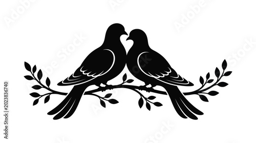 Foto Lovebirds silhouette on branch romantic vector illustration for valentine's day