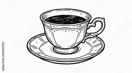 Fotografia Silhouette of a teacup and saucer on a white background