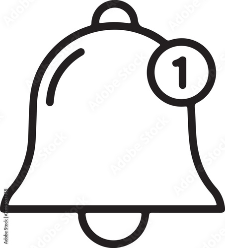 a minimalist black line art icon of a notification bell.