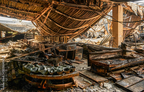 Slika na platnu Gutted interior of commercial kitchen after catastrophic fire damage