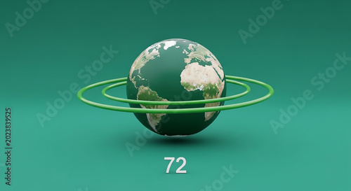 Green world globe graphic illustration with two surrounding orbital rings